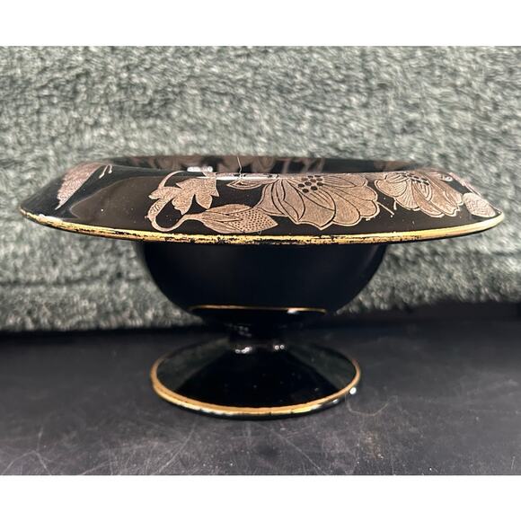 Art Nouveau Compote Black Amethyst Floral Butterfly Pattern Antique - Picture 2 of 15